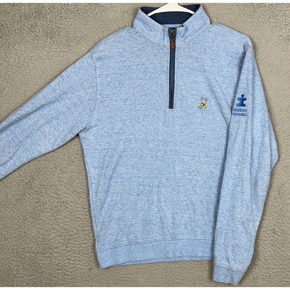 Johnnie-O Sweatshirt Mens Small Quarter Zip Light Blue Winged Foot Pullover EUC